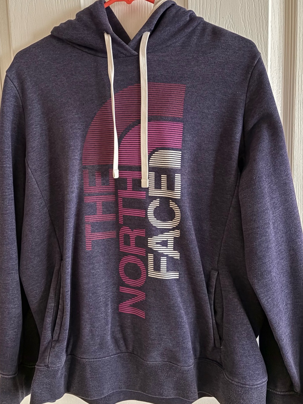 The North Face Women's Heather Navy Pullover Hoodie with Pink & Cream Logo